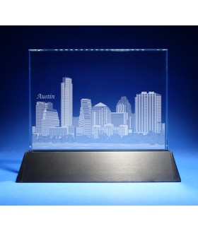 Austin, Texas Skyline on Rectangle Award w/ Luminary Base  -  Sub-Surface Laser Engraved on Horizontal 1/2"