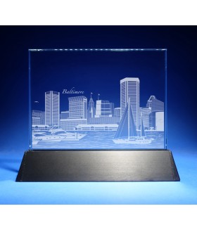 Baltimore Skyline on Rectangle Award w/ Luminary Base  -  Sub-Surface Laser Engraved on Horizontal 1/2"