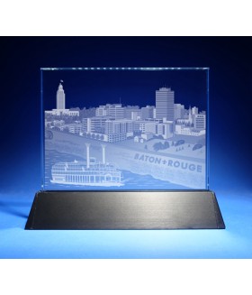 Baton Rouge, Louisiana Skyline on Rectangle Award w/ Luminary Base  -  Sub-Surface Laser Engraved on Horizontal 1/2"