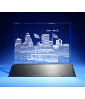Bismarck, North Dakota Skyline on Rectangle Award w/ Luminary Base  -  Sub-Surface Laser Engraved on Horizontal 1/2"