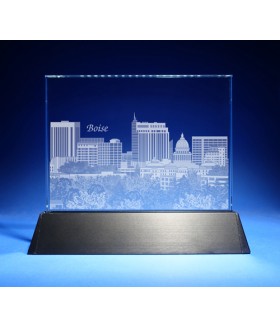 Boise, Idaho Skyline on Rectangle Award w/ Luminary Base  -  Sub-Surface Laser Engraved on Horizontal 1/2"