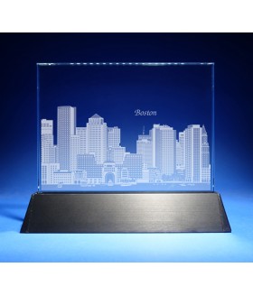 Boston, Massachusetts Skyline on Rectangle Award w/ Luminary Base  -  Sub-Surface Laser Engraved on Horizontal 1/2"