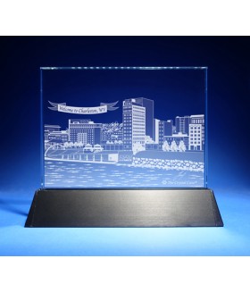 Charleston, West Virginia Skyline on Rectangle Award w/ Luminary Base  -  Sub-Surface Laser Engraved on Horizontal 1/2"