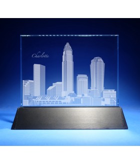 Charlotte Skyline on Rectangle Award w/ Luminary Base  -  Sub-Surface Laser Engraved on Horizontal 1/2"