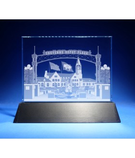 Cheyenne, Wyoming Skyline on Rectangle Award w/ Luminary Base  -  Sub-Surface Laser Engraved on Horizontal 1/2"