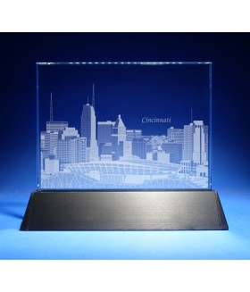 Cincinnati Skyline on Rectangle Award w/ Luminary Base  -  Sub-Surface Laser Engraved on Horizontal 1/2"