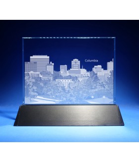 Columbia, South Carolina Skyline on Rectangle Award w/ Luminary Base  -  Sub-Surface Laser Engraved on Horizontal 1/2"