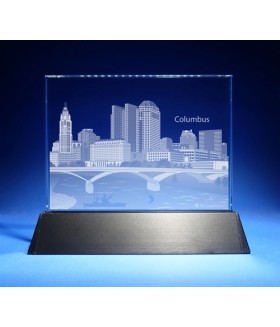 Columbus, Ohio Skyline on Rectangle Award w/ Luminary Base  -  Sub-Surface Laser Engraved on Horizontal 1/2"
