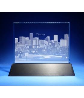 Denver, Colorado Skyline on Rectangle Award w/ Luminary Base  -  Sub-Surface Laser Engraved on Horizontal 1/2"