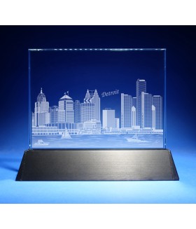 Detroit Skyline on Rectangle Award w/ Luminary Base  -  Sub-Surface Laser Engraved on Horizontal 1/2"