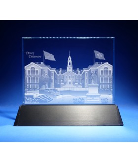 Dover, Delaware Skyline on Rectangle Award w/ Luminary Base  -  Sub-Surface Laser Engraved on Horizontal 1/2"