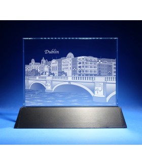 Dublin, Ireland Skyline on Rectangle Award w/ Luminary Base  -  Sub-Surface Laser Engraved on Horizontal 1/2"