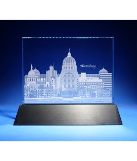 Harrisburg, Pennsylvania Skyline on Rectangle Award w/ Luminary Base  -  Sub-Surface Laser Engraved on Horizontal 1/2"
