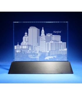 Hartford, Connecticut Skyline on Rectangle Award w/ Luminary Base  -  Sub-Surface Laser Engraved on Horizontal 1/2"