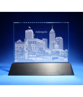 Downtown Indianapolis Skyline on Rectangle Award w/ Luminary Base  -  Sub-Surface Laser Engraved on Horizontal 1/2"