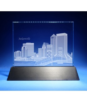 Jacksonville Skyline on Rectangle Award w/ Luminary Base  -  Sub-Surface Laser Engraved on Horizontal 1/2"