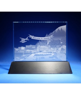 Juneau, Alaska Skyline on Rectangle Award w/ Luminary Base  -  Sub-Surface Laser Engraved on Horizontal 1/2"