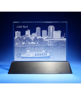 Little Rock, Arkansas Skyline on Rectangle Award w/ Luminary Base  -  Sub-Surface Laser Engraved on Horizontal 1/2"