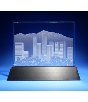 Los Angeles Skyline on Rectangle Award w/ Luminary Base  -  Sub-Surface Laser Engraved on Horizontal 1/2"