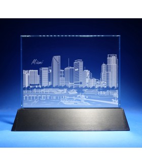 Miami Skyline on Rectangle Award w/ Luminary Base  -  Sub-Surface Laser Engraved on Horizontal 1/2"