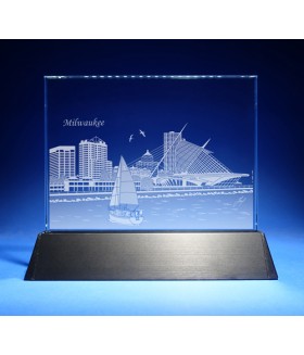 Milwaukee Skyline on Rectangle Award w/ Luminary Base  -  Sub-Surface Laser Engraved on Horizontal 1/2"