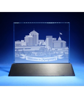 Montgomery, Alabama Skyline on Rectangle Award w/ Luminary Base  -  Sub-Surface Laser Engraved on Horizontal 1/2"