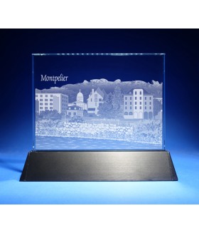 Montpelier, Vermont Skyline on Rectangle Award w/ Luminary Base  -  Sub-Surface Laser Engraved on Horizontal 1/2"
