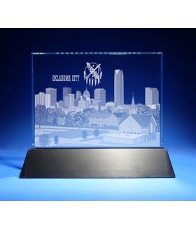 Oklahoma City, Oklahoma Skyline on Rectangle Award w/ Luminary Base  -  Sub-Surface Laser Engraved on Horizontal 1/2"