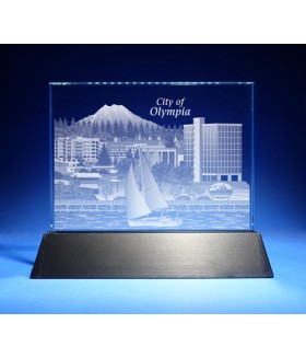 Olympia, Washington Skyline on Rectangle Award w/ Luminary Base  -  Sub-Surface Laser Engraved on Horizontal 1/2"