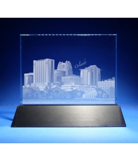 Orlando Skyline on Rectangle Award w/ Luminary Base  -  Sub-Surface Laser Engraved on Horizontal 1/2"