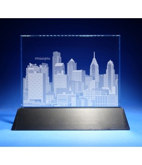Philadelphia Skyline on Rectangle Award w/ Luminary Base  -  Sub-Surface Laser Engraved on Horizontal 1/2"