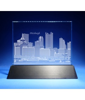 Pittsburgh Skyline on Rectangle Award w/ Luminary Base  -  Sub-Surface Laser Engraved on Horizontal 1/2"