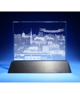 Salem, Oregon Skyline on Rectangle Award w/ Luminary Base  -  Sub-Surface Laser Engraved on Horizontal 1/2"