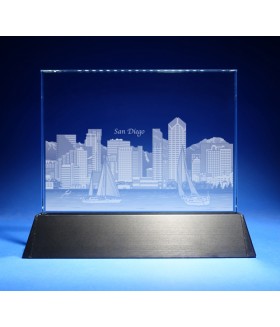 San Diego Skyline on Rectangle Award w/ Luminary Base  -  Sub-Surface Laser Engraved on Horizontal 1/2"