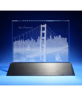 San Francisco Golden Gate Bridge Skyline on Rectangle Award w/ Luminary Base  -  Sub-Surface Laser Engraved on Horizontal 1/2"