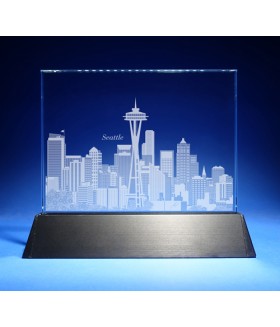Seattle Skyline on Rectangle Award w/ Luminary Base  -  Sub-Surface Laser Engraved on Horizontal 1/2"