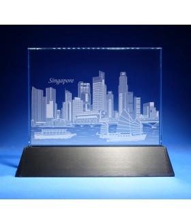Singapore Skyline on Rectangle Award w/ Luminary Base  -  Sub-Surface Laser Engraved on Horizontal 1/2"