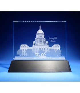 Springfield, Illinois Skyline on Rectangle Award w/ Luminary Base  -  Sub-Surface Laser Engraved on Horizontal 1/2"