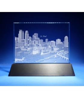 Saint Paul, Minnesota Skyline on Rectangle Award w/ Luminary Base  -  Sub-Surface Laser Engraved on Horizontal 1/2" Saint Paul, Minnesota Skyline on Rectangle Award w/ Luminary Base  -  Sub-Surface Laser Engraved on Horizontal 1/2"
