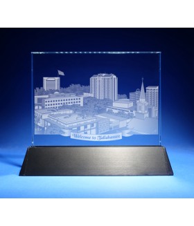 Tallahassee, Florida Skyline on Rectangle Award w/ Luminary Base  -  Sub-Surface Laser Engraved on Horizontal 1/2"