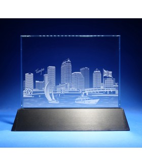 Tampa Skyline on Rectangle Award w/ Luminary Base  -  Sub-Surface Laser Engraved on Horizontal 1/2"