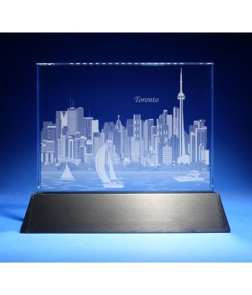Toronto Skyline on Rectangle Award w/ Luminary Base  -  Sub-Surface Laser Engraved on Horizontal 1/2"