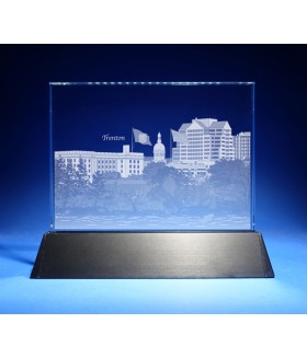 Trenton, New Jersey Skyline on Rectangle Award w/ Luminary Base  -  Sub-Surface Laser Engraved on Horizontal 1/2"