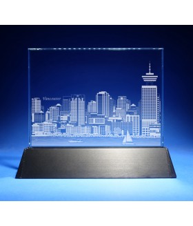 Vancouver Skyline on Rectangle Award w/ Luminary Base  -  Sub-Surface Laser Engraved on Horizontal 1/2"