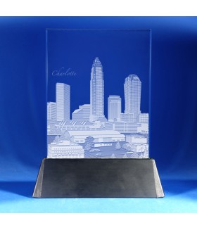 Charlotte Skyline on Rectangle Award w/ Luminary Base  -  Hand-Engraved on Vertical 1/2"