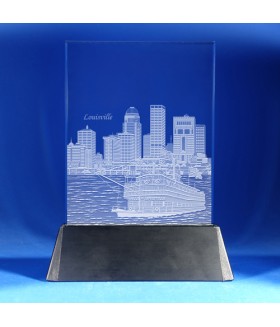 Louisville Skyline on Rectangle Award w/ Luminary Base  -  Hand-Engraved on Vertical 1/2"