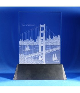 San Francisco Golden Gate Bridge Skyline on Rectangle Award w/ Luminary Base  -  Hand-Engraved on Vertical 1/2"