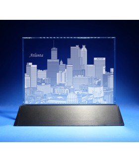 Atlanta, Georgia Skyline on Rectangle Award w/ Luminary Base  -  Sub-Surface Laser Engraved on Horizontal 1/2"