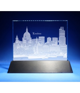 London Skyline on Rectangle Award w/ Luminary Base  -  Hand-Engraved on Horizontal 1/2"