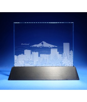 Portland Skyline on Rectangle Award w/ Luminary Base  -  Hand-Engraved on Horizontal 1/2"